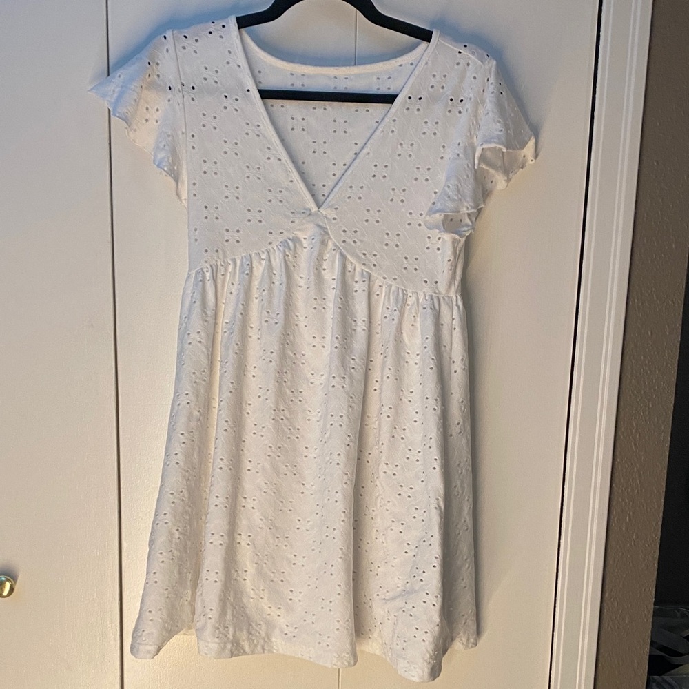 3/$20 SHEIN White Eyelet V-Neck Mini Dress